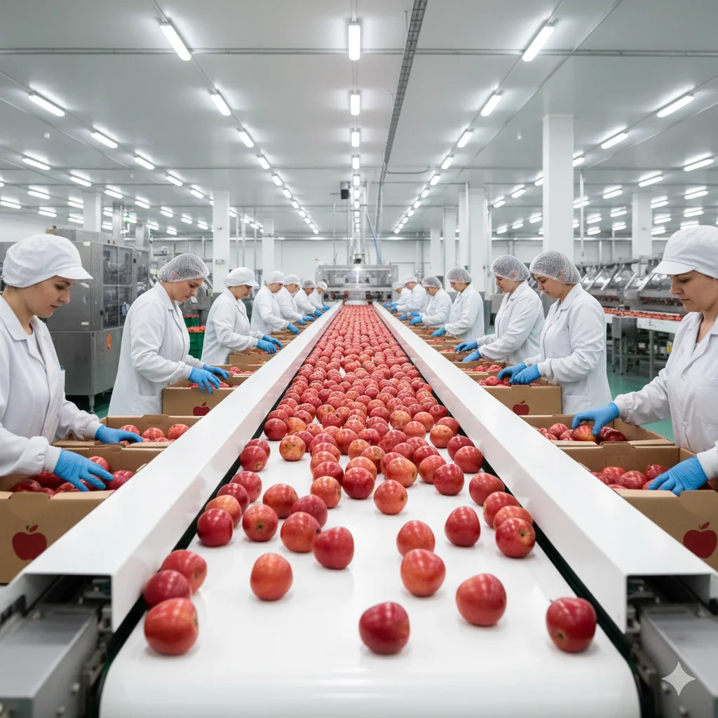 Post-harvest handling and sorting of apples in a modern facility